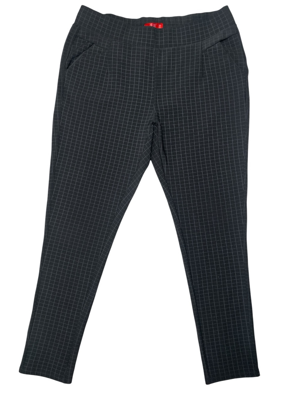 Stretchy Black Grid-Pattern Dress Pants Size 1X